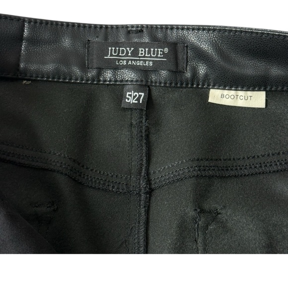 JUDY BLUE Black Vegan Leather Tummy Control Bootcut Pants Size 5/27 - Picture 6 of 8